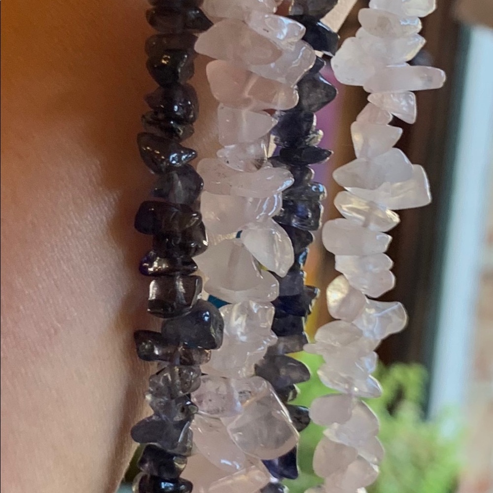 Rose Quartz Chip Stone Necklace 38”